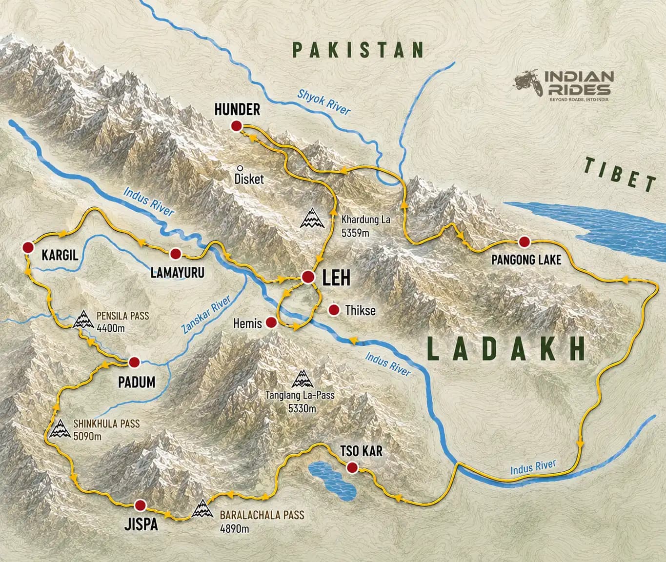 Indian Rides – Trans-Himalaya Motorradreise in Ladakh & Zanskar Indian Rides Karte der Trans-Himalaya Motorradreise durch Ladakh, Zanskar und den Himalaya.